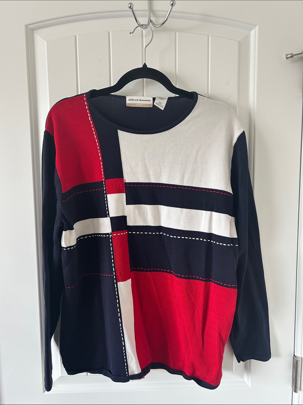 Alfred Dunner Navy Red White Colorblock Knit Top